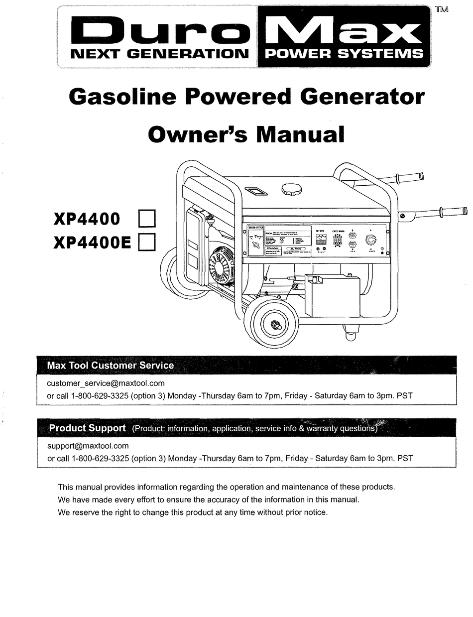 DUROMAX XP4400E OWNER'S MANUAL Pdf Download | ManualsLib