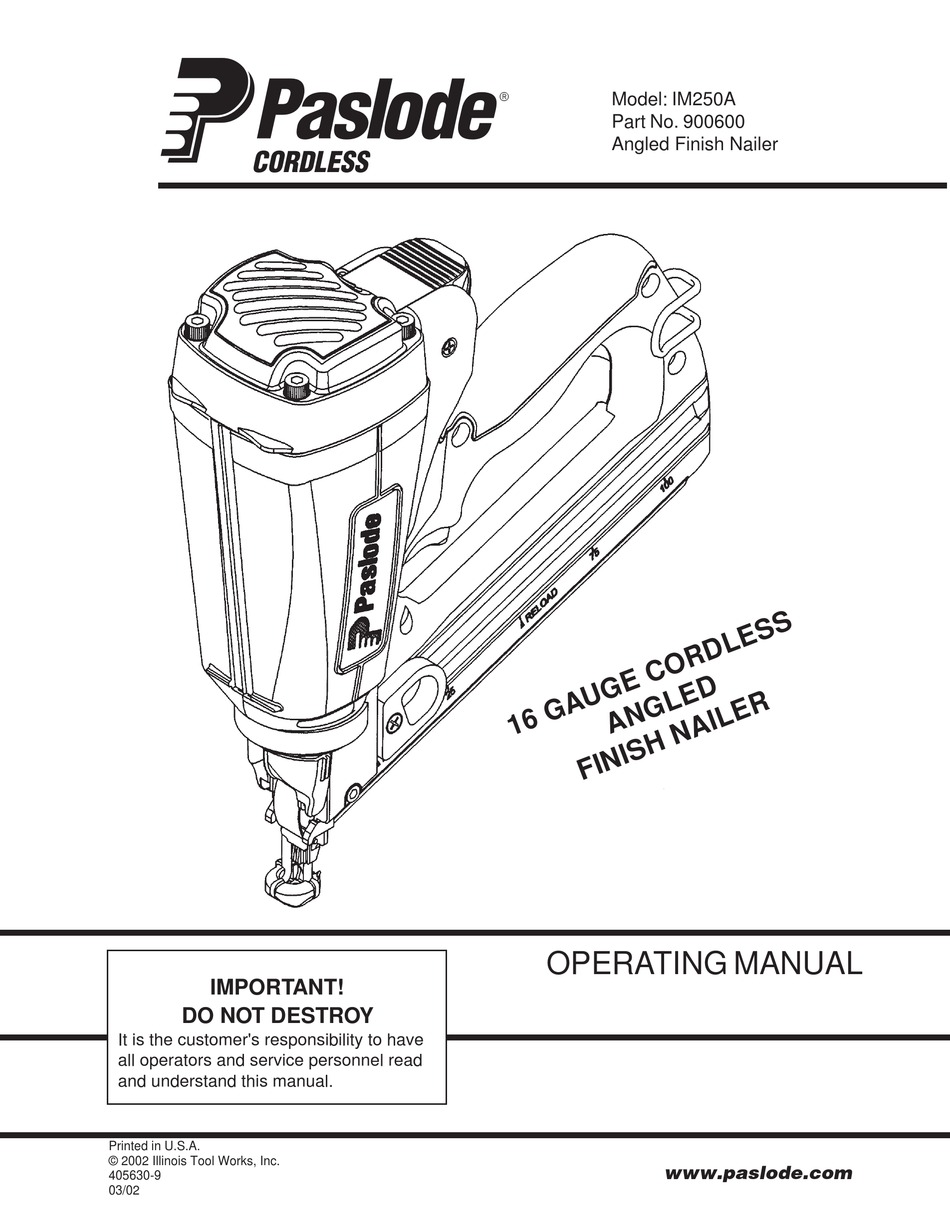 PASLODE IM250A OPERATING MANUAL Pdf Download ManualsLib
