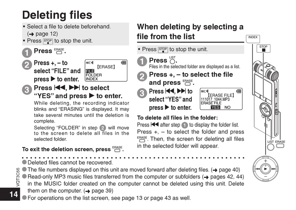 Deleting Files - Panasonic RR-XR800 Operating Instructions Manual