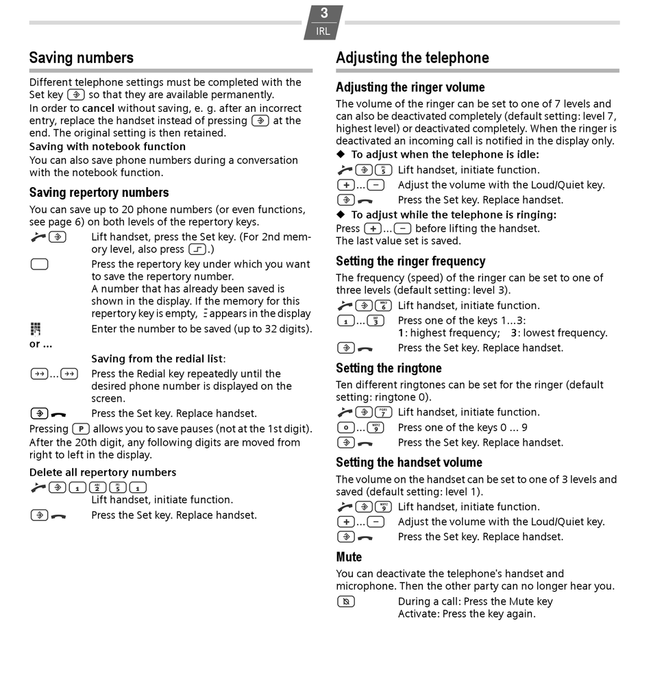 Saving Numbers; Adjusting The Telephone - Gigaset 5015 Quick Manual [Page  3] | ManualsLib