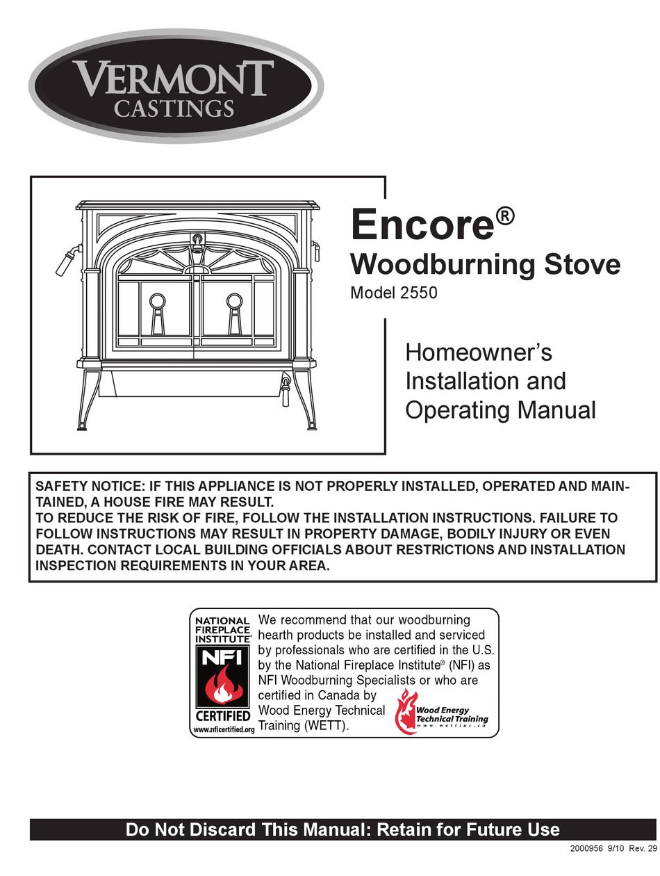 VERMONT CASTINGS ENCORE 2550 HOMEOWNER