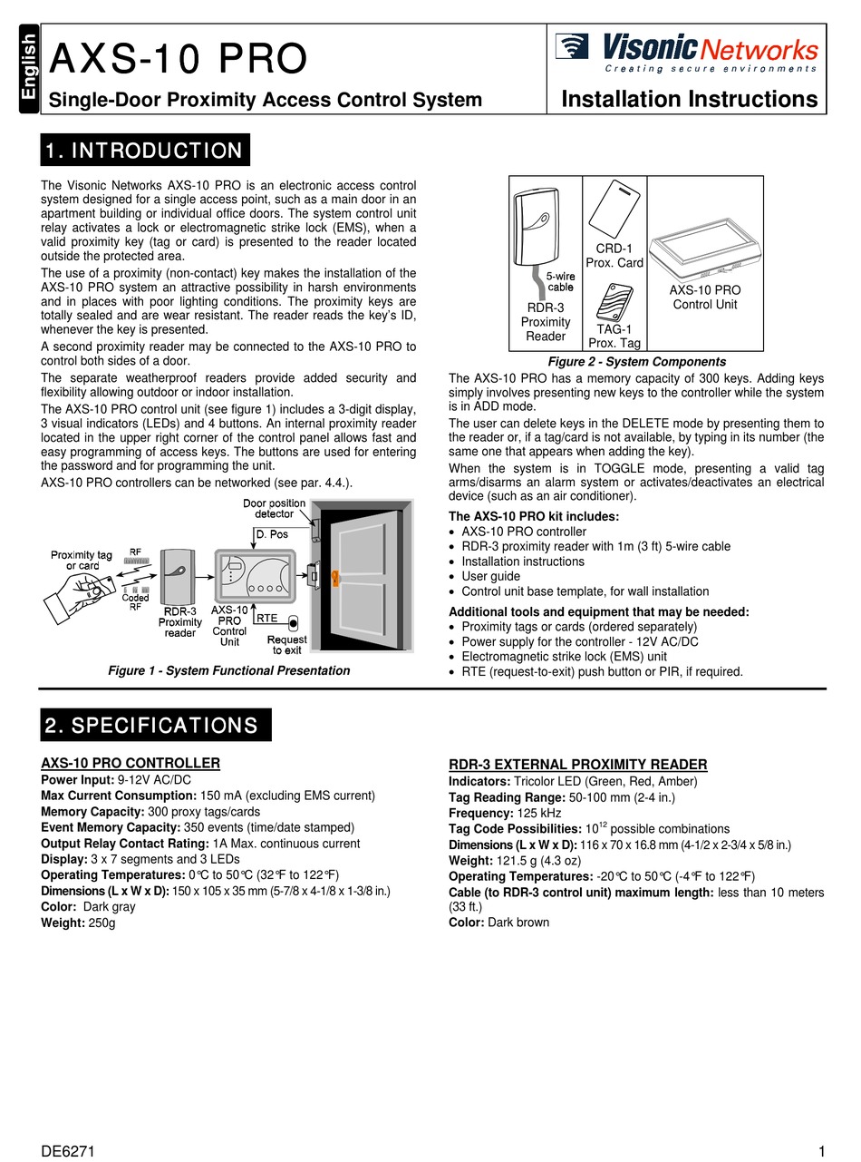 VISONIC AXS-10 PRO INSTALLATION INSTRUCTIONS MANUAL Pdf Download ...