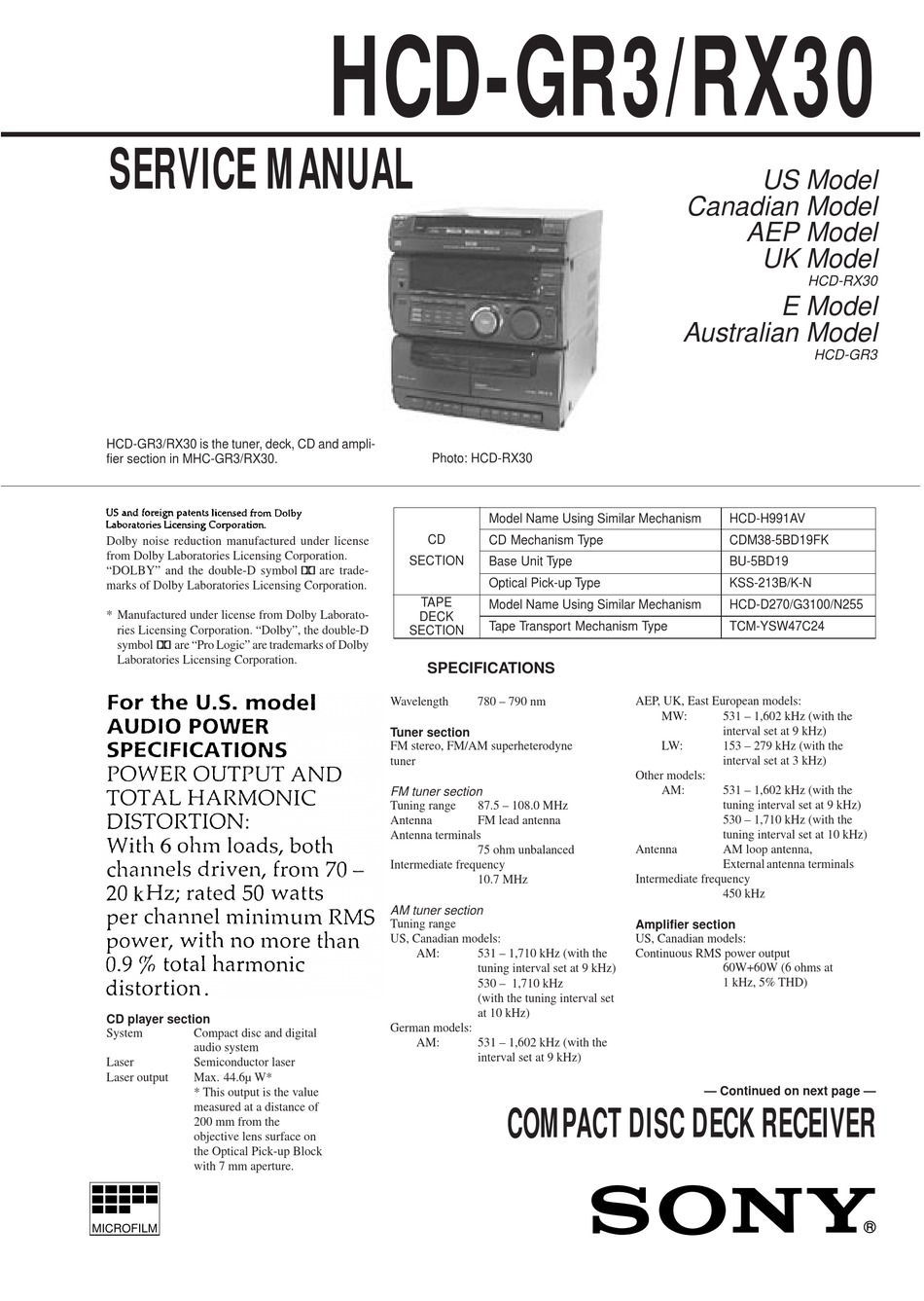 SONY HCD-GR3 SERVICE MANUAL Pdf Download | ManualsLib