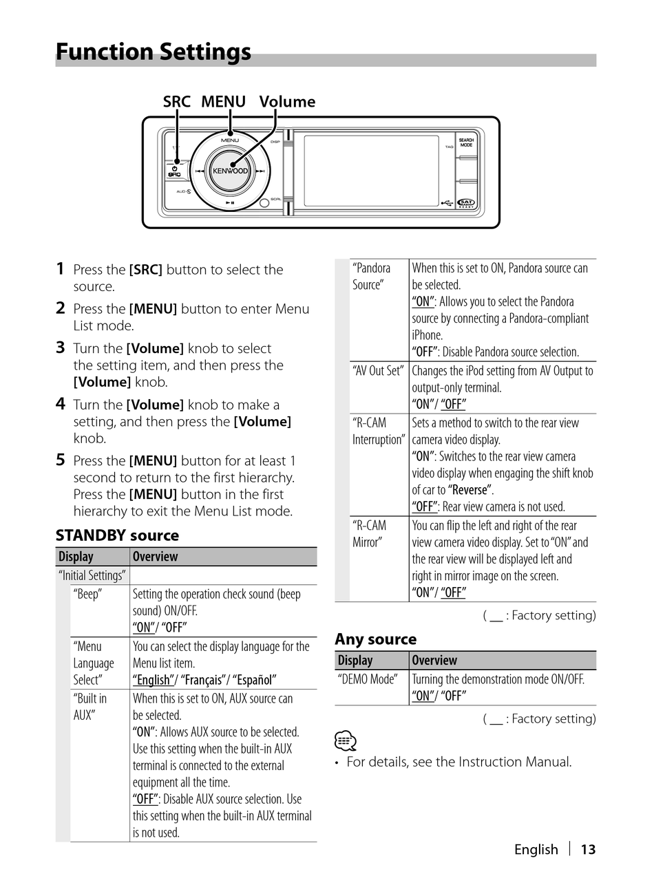 Function Settings - Kenwood KIV-BT901 Instruction Manual [Page 101] |  ManualsLib