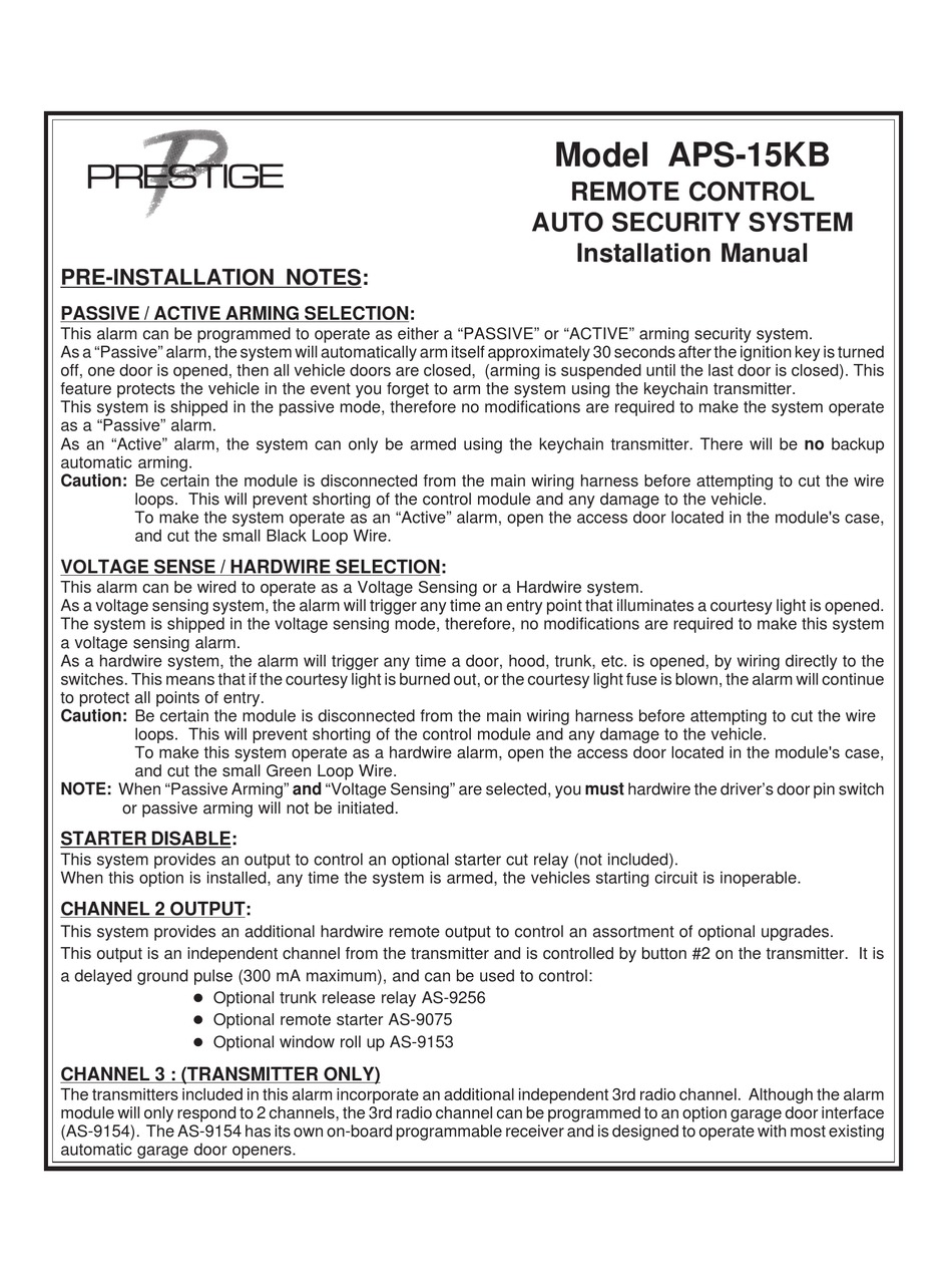 AUDIOVOX PRESTIGE APS-15KB INSTALLATION MANUAL Pdf Download | ManualsLib