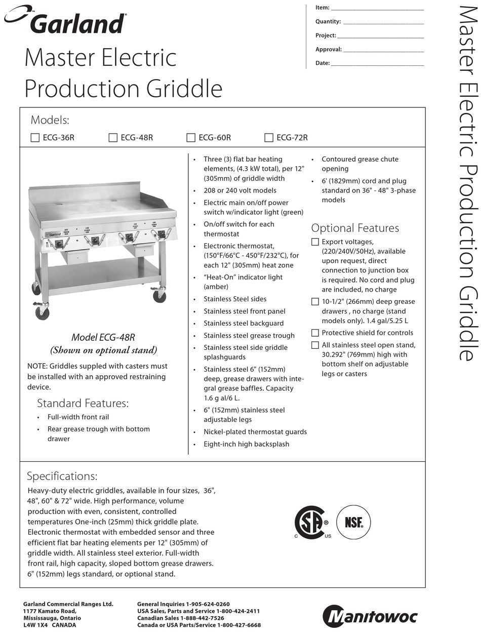 garland-ecg-36r-brochure-specs-pdf-download-manualslib