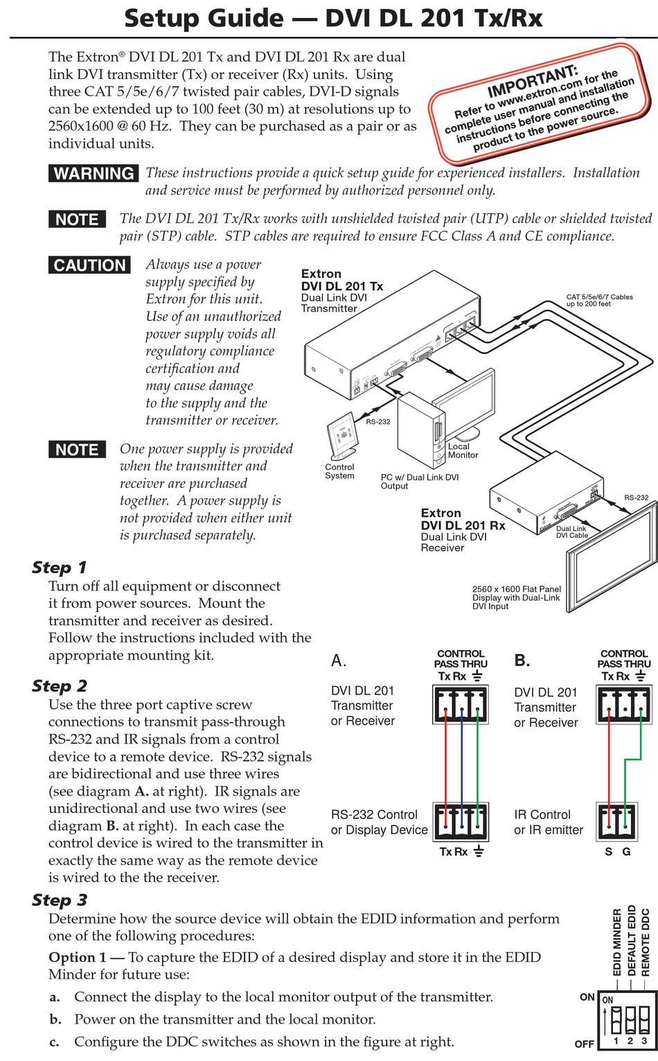 EXTRON ELECTRONICS DVI DL 201 TX SETUP MANUAL Pdf Download | ManualsLib