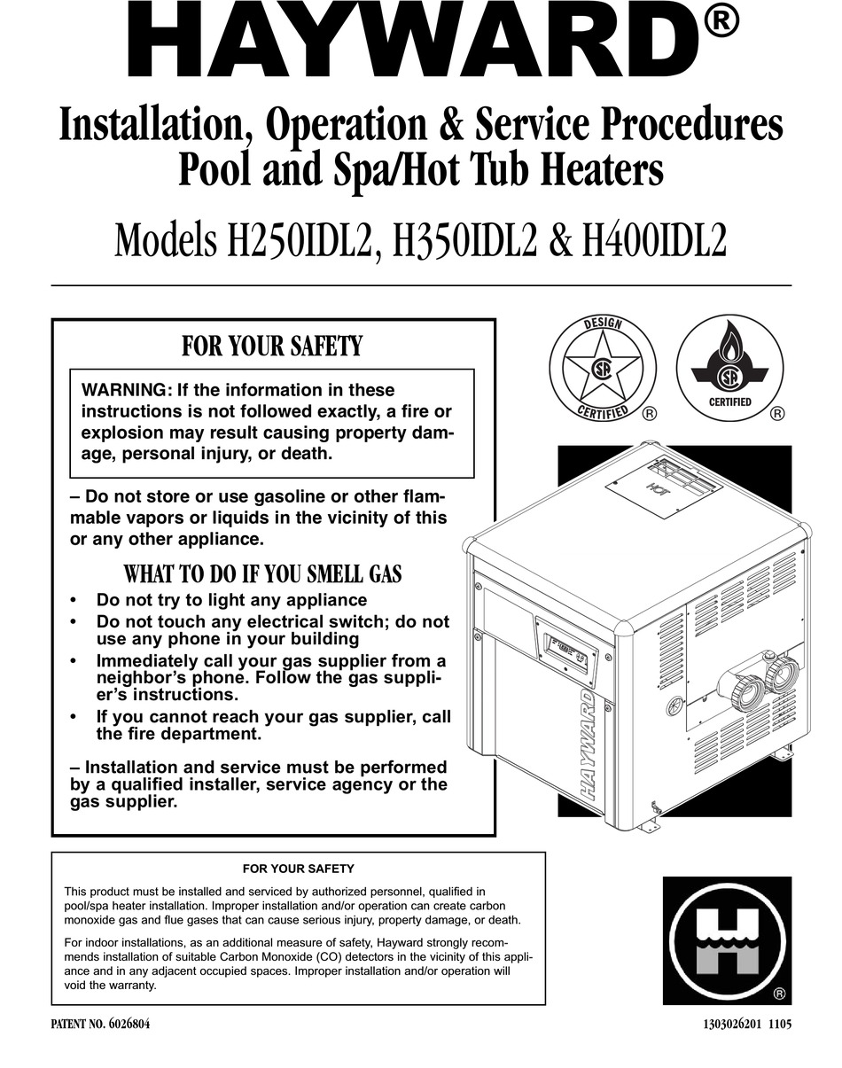 HAYWARD H250IDL2 INSTALLATION, OPERATION & SERVICE INSTRUCTIONS Pdf ...