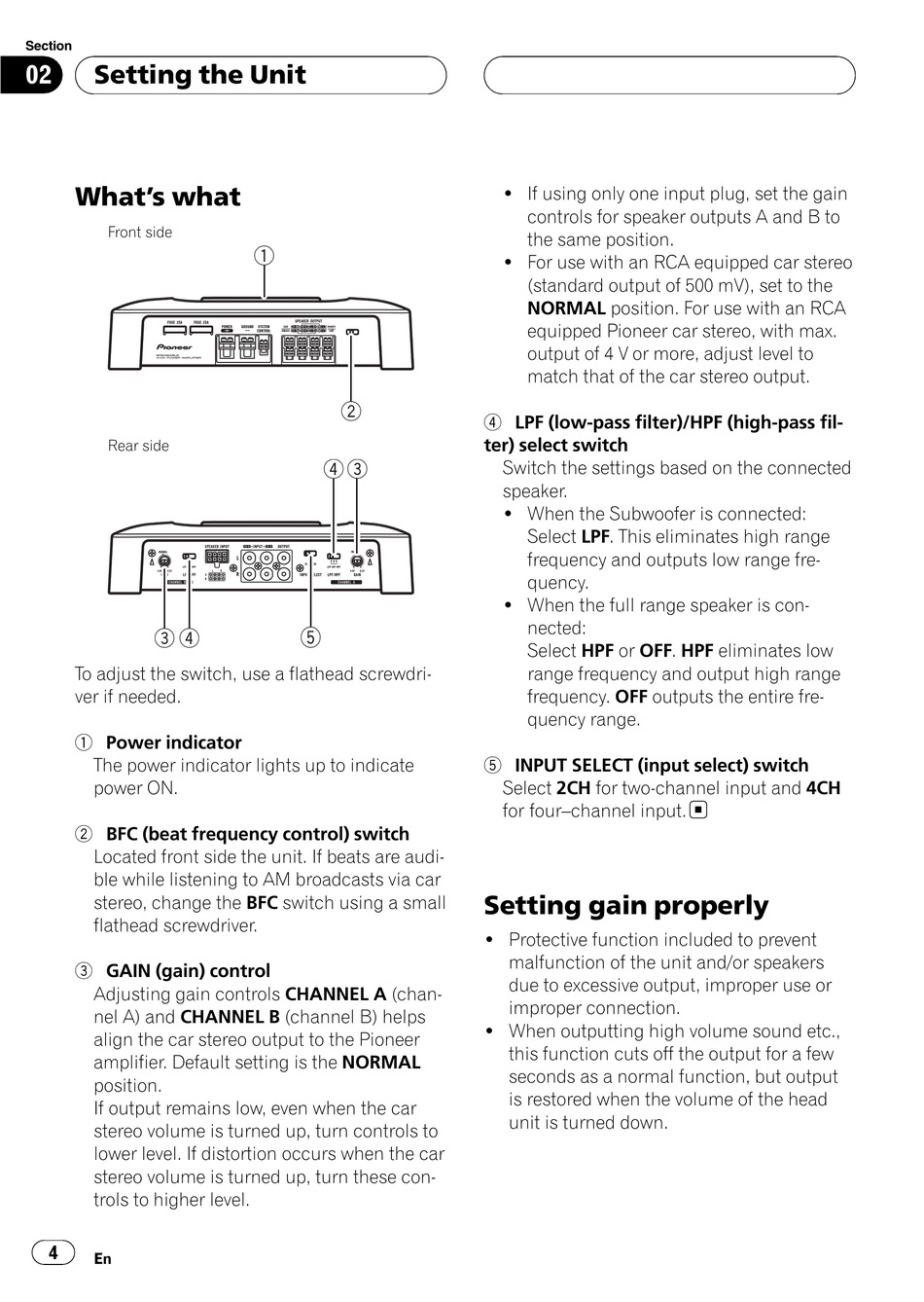 Setting The Unit What S What Setting The Unit What S What Setting Gain Properly Pioneer Gm 6400f Owner S Manual Page 4 Manualslib