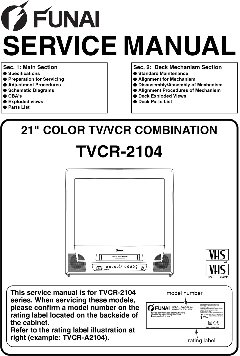 FUNAI TVCR-2104 SERVICE MANUAL Pdf Download | ManualsLib