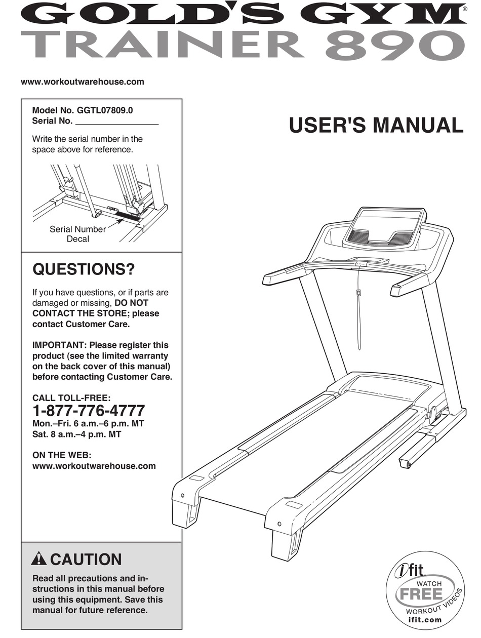 Goldʼs gym 2025 450 treadmill manual