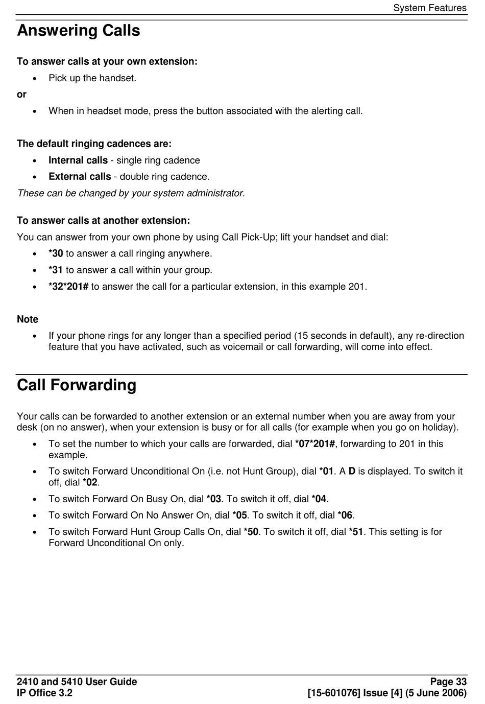 Answering Calls; Call Forwarding - Avaya IP Office 2410 User Manual [Page  37] | ManualsLib