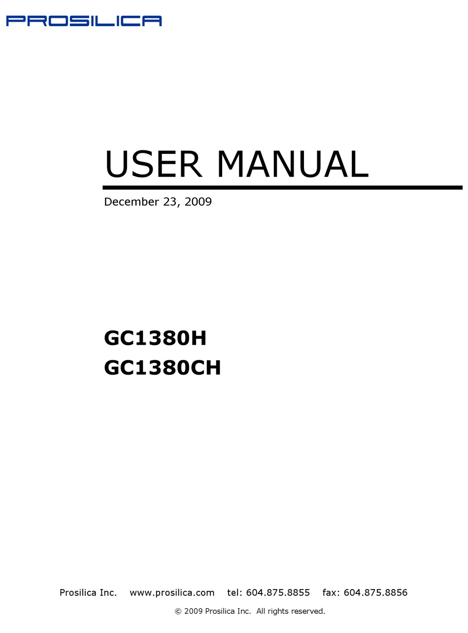 PROSILICA GC1380H USER MANUAL Pdf Download | ManualsLib