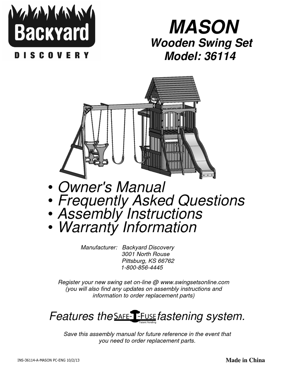 BACKYARD DISCOVERY MASON 36114 OWNER'S MANUAL Pdf Download ManualsLib