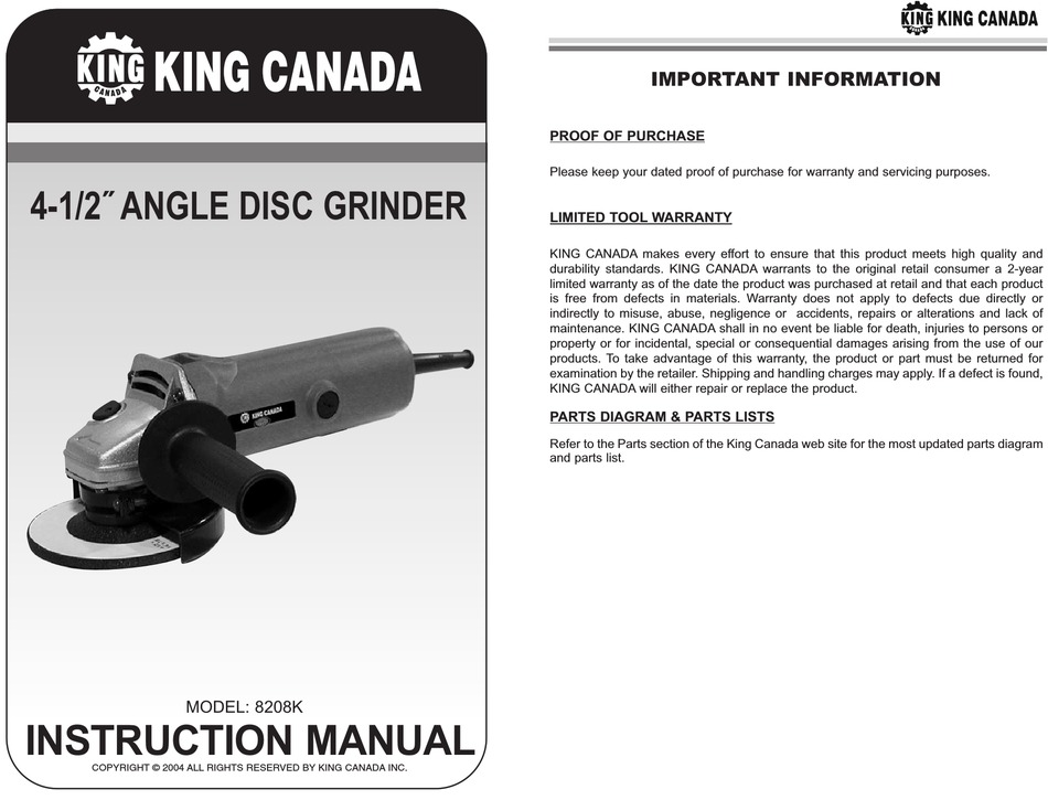 KING CANADA 8208K INSTRUCTION MANUAL Pdf Download | ManualsLib