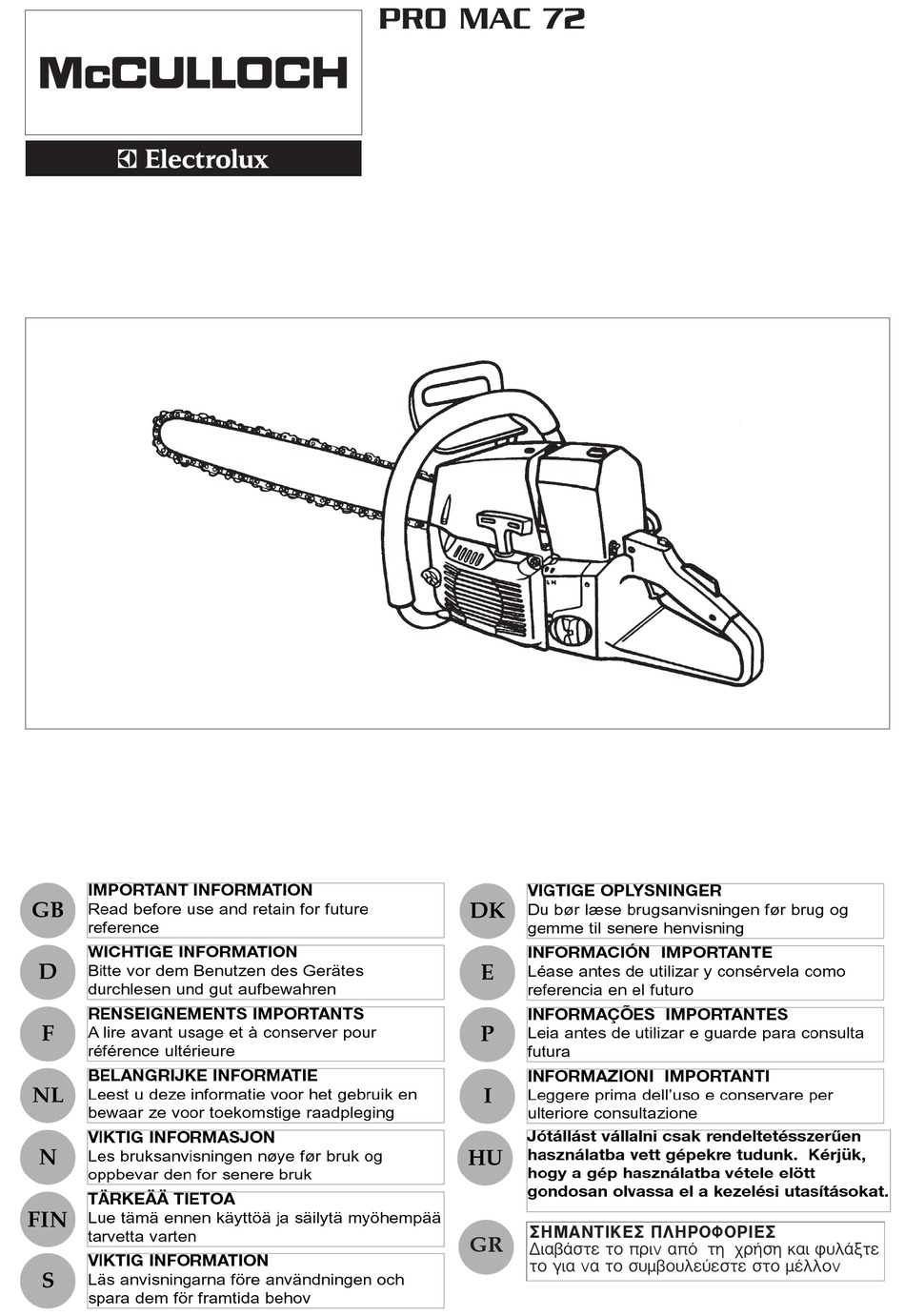 MCCULLOCH PRO MAC 72 IMPORTANT INFORMATION MANUAL Pdf Download | ManualsLib