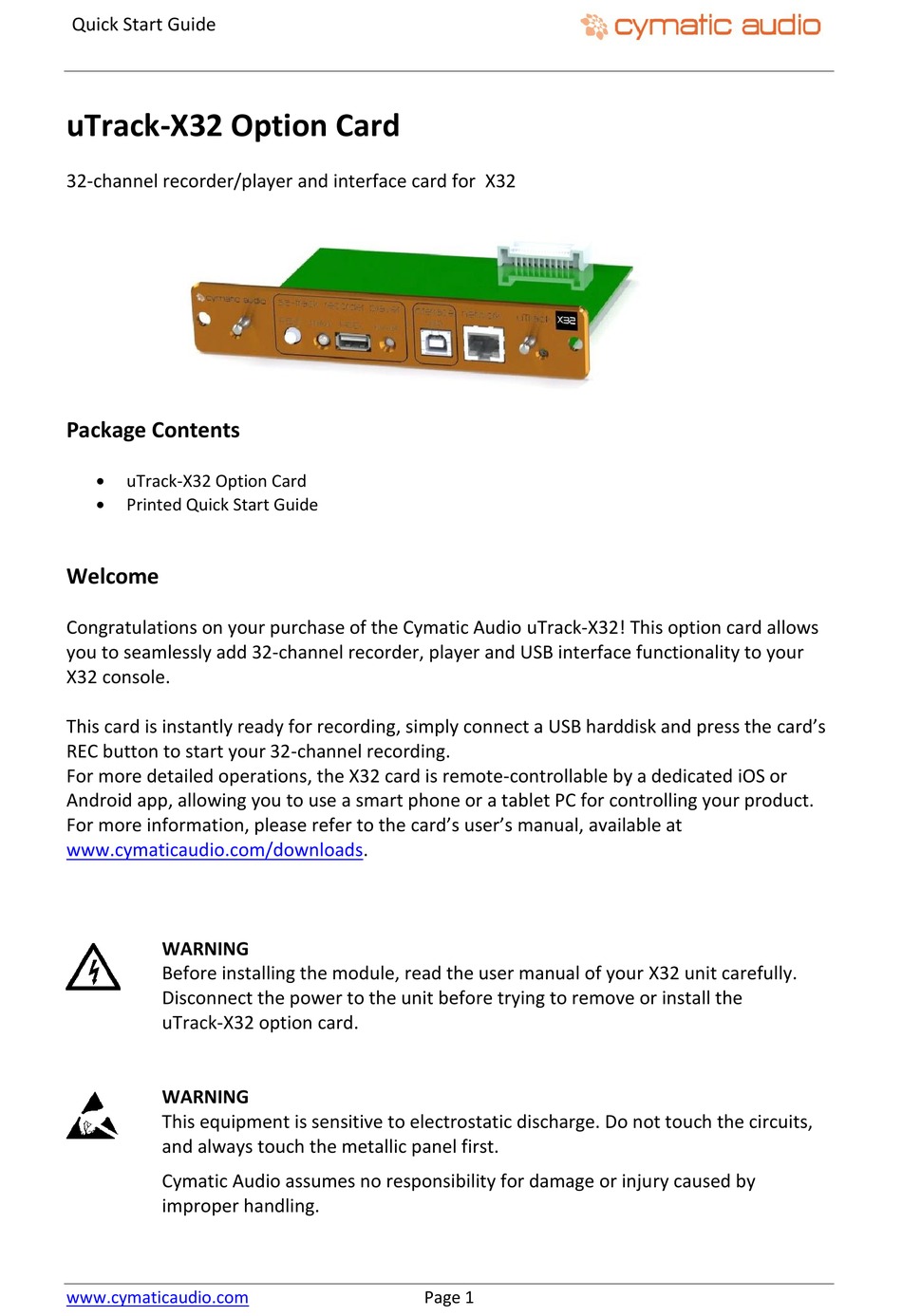 CYMATIC AUDIO UTRACKX32 QUICK START MANUAL Pdf Download ManualsLib