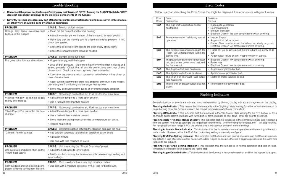 Trouble Shooting; Error Codes; Flashing Indicators - KING 8500 Owner's  Manual [Page 11] | ManualsLib