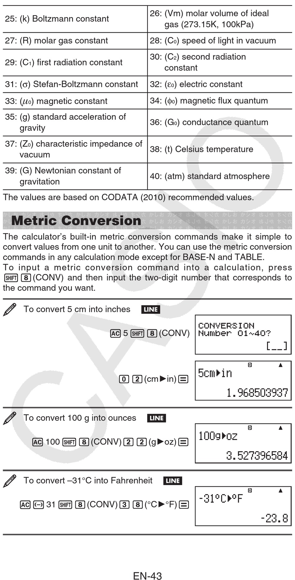 Metric Conversion Casio fx 991ZA Plus User Manual Page 44