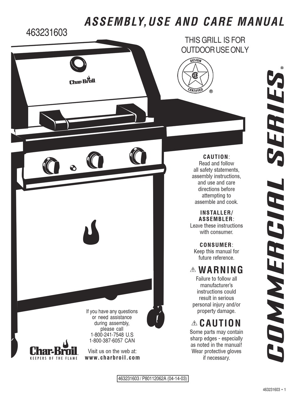 CHAR-BROIL COMMERCIAL SERIES ASSEMBLY, USE AND CARE MANUAL Pdf Download ...