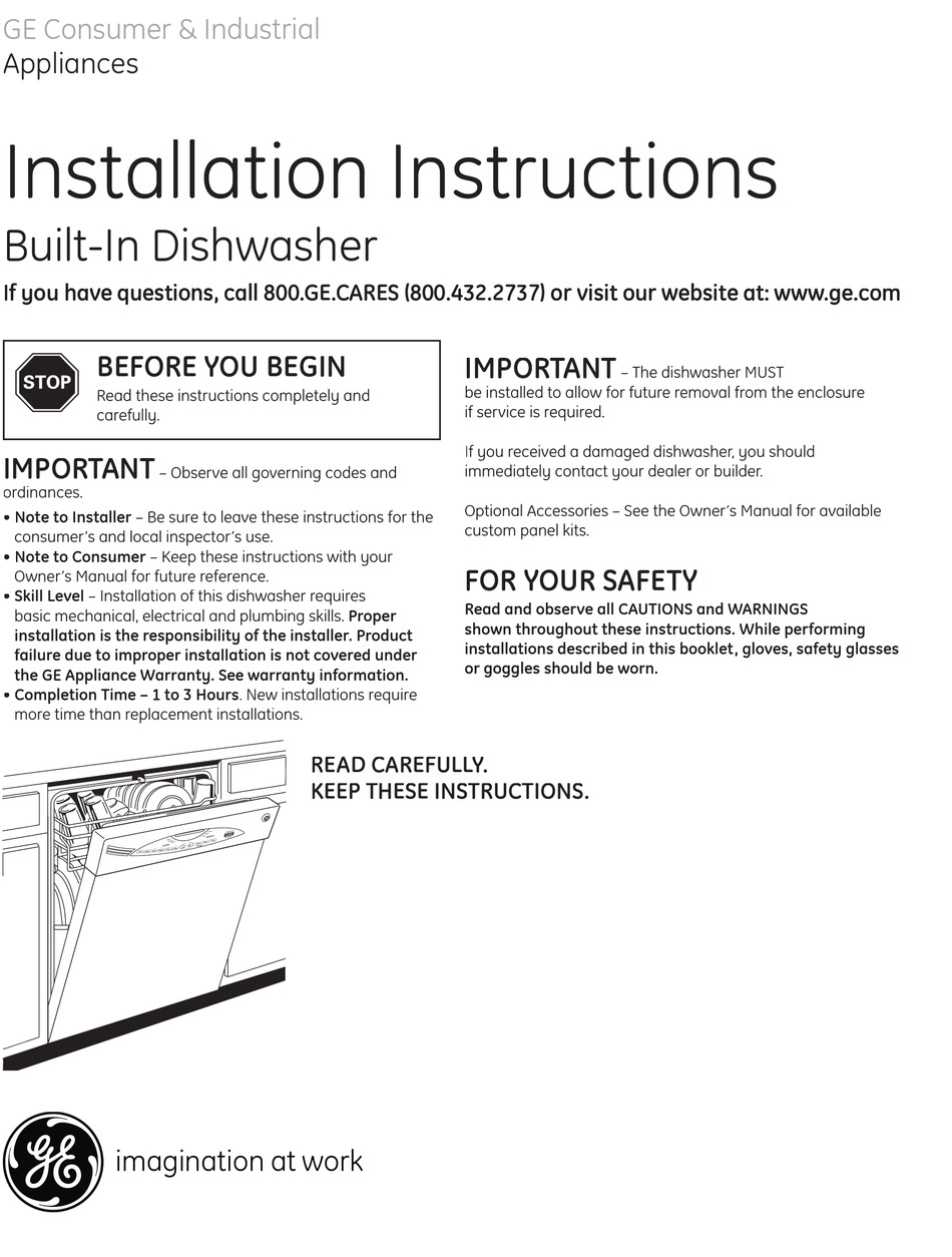 Ge Dishwasher Gdwt368vss Installation Manual