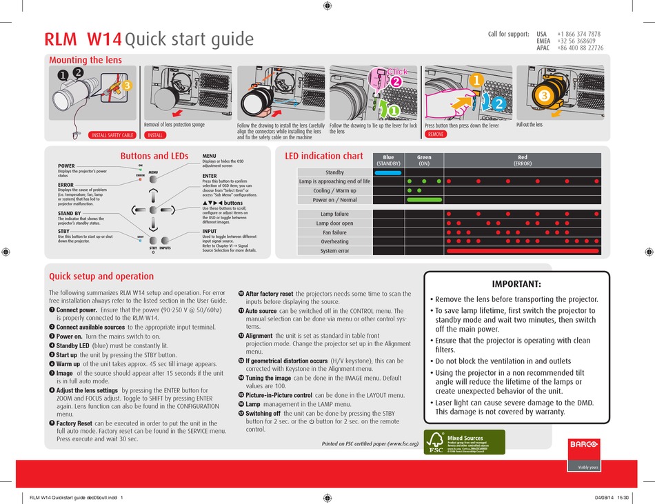 BARCO RLM W14 QUICK START MANUAL Pdf Download | ManualsLib