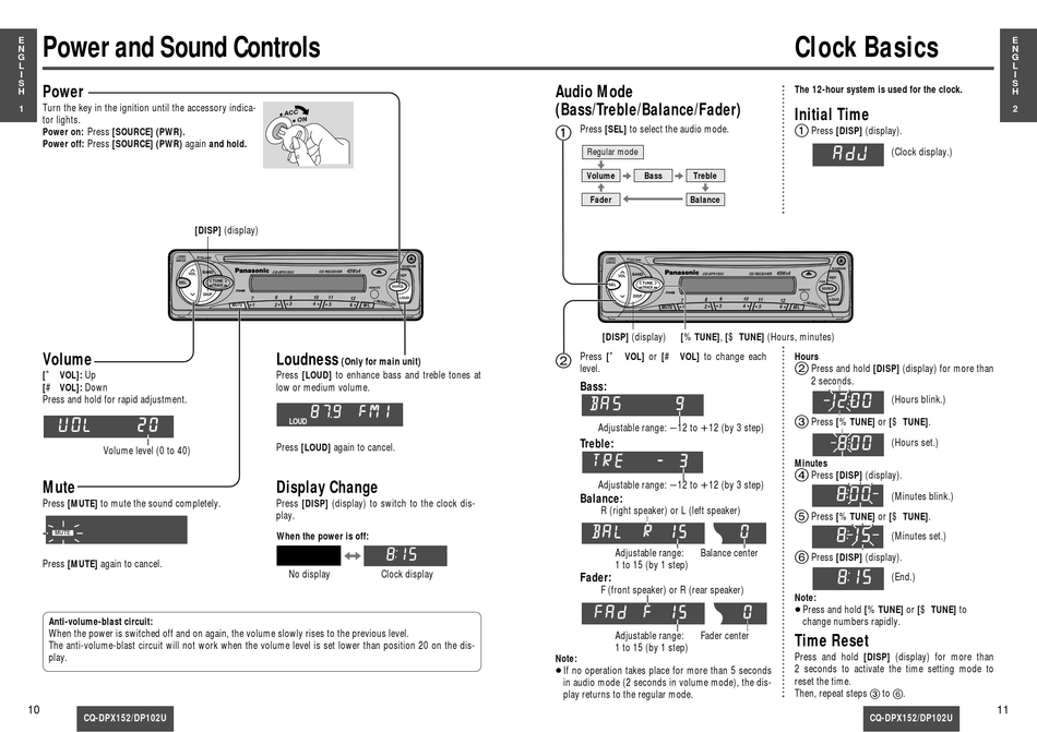 PANASONIC CQ-DPX152U QUICK INSTALLATION MANUAL Pdf Download | ManualsLib