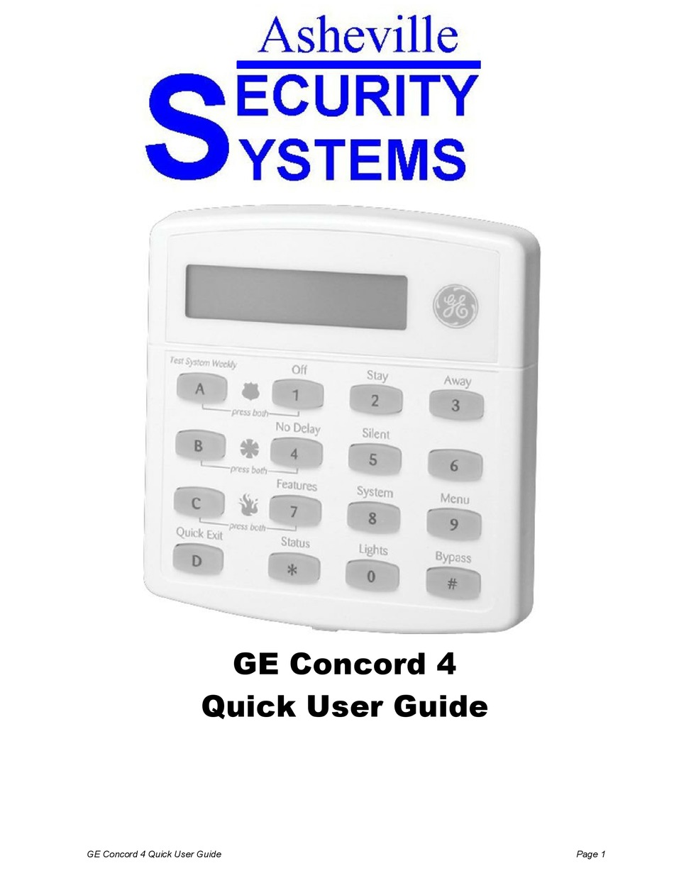 GE CONCORD 4 QUICK USER MANUAL Pdf Download | ManualsLib