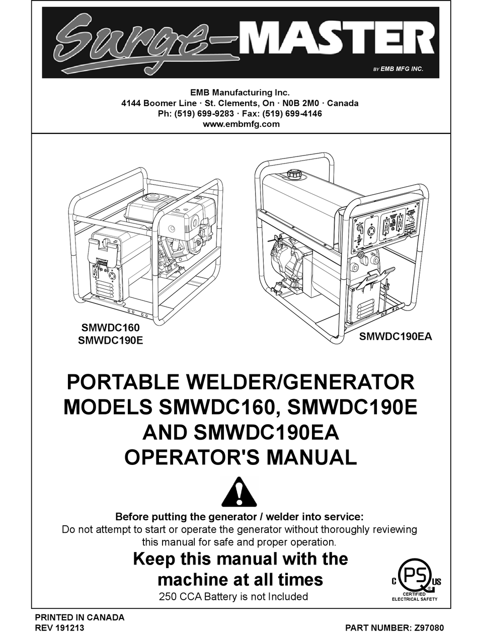 SURGE MASTER SMWDC160 OPERATOR'S MANUAL Pdf Download | ManualsLib