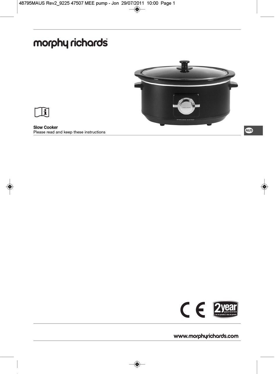MORPHY RICHARDS SLOW COOKER INSTRUCTIONS MANUAL Pdf Download ManualsLib