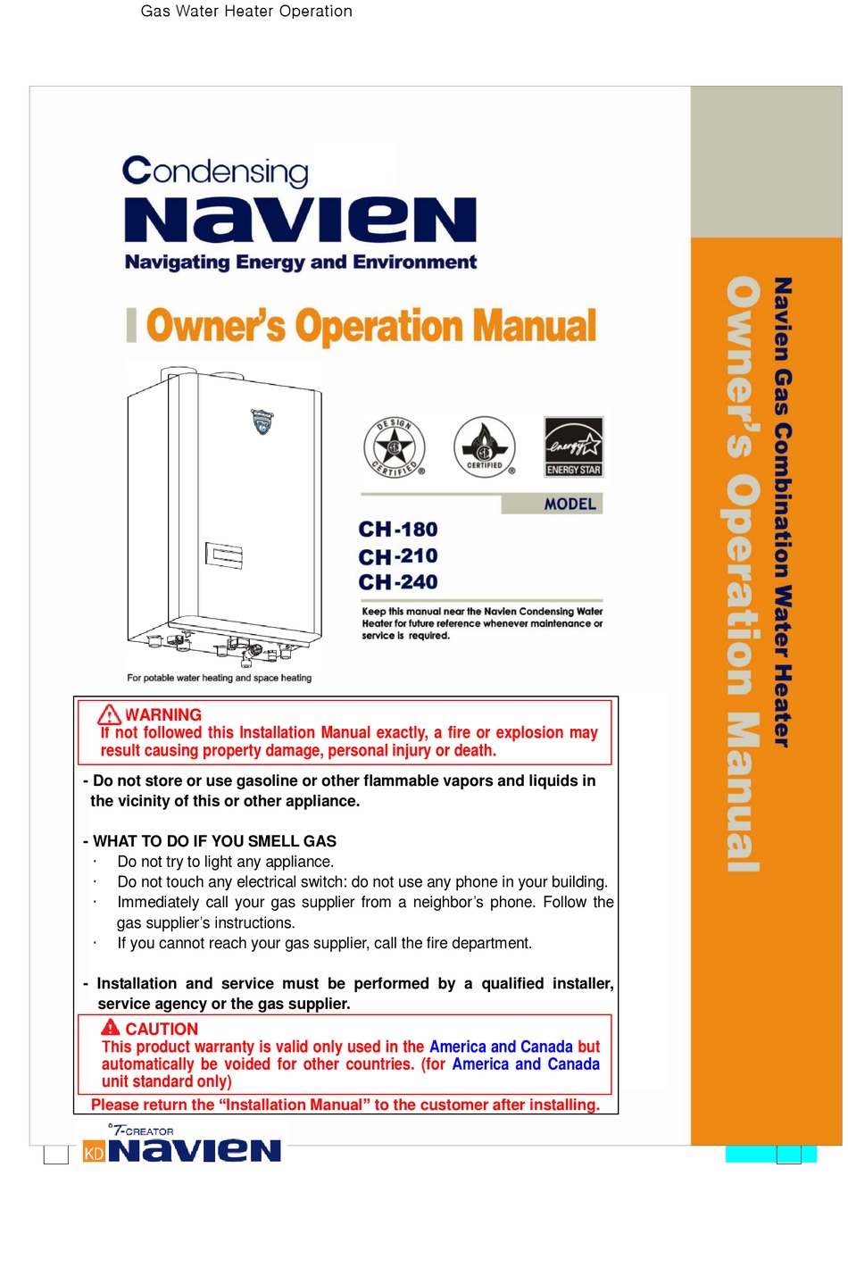 NAVIEN CH180 OPERATION MANUAL Pdf Download ManualsLib