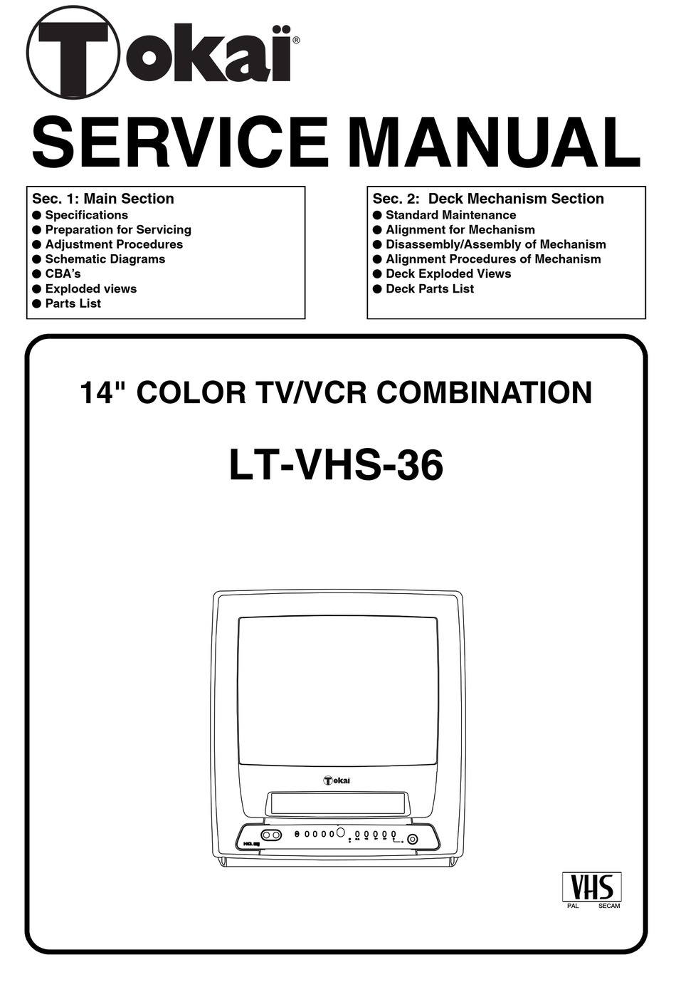 TOKAI LT-VHS-36 SERVICE MANUAL Pdf Download | ManualsLib