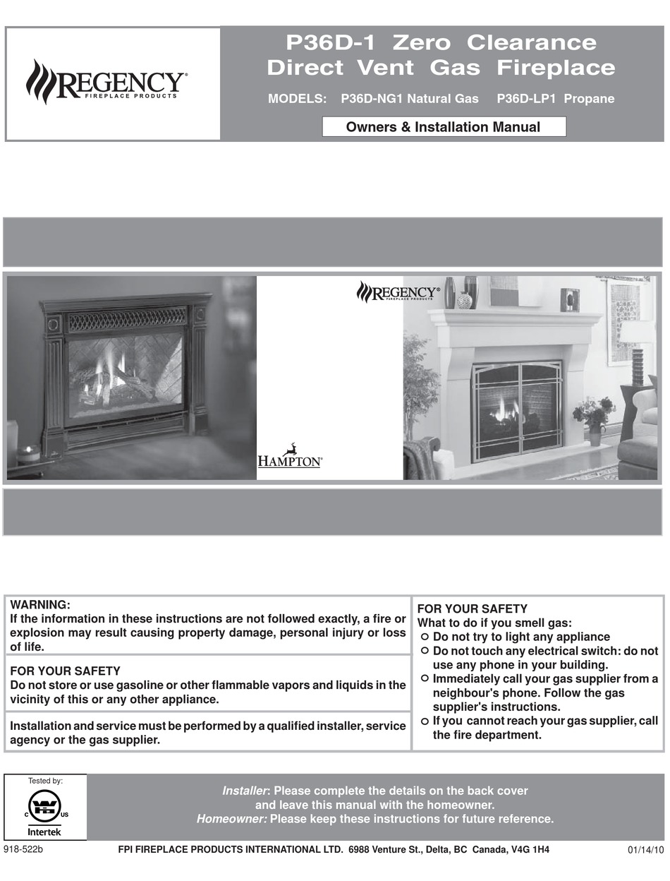 Regency Fireplace Products P D Ng Owners Installation Manual Pdf Download Manualslib