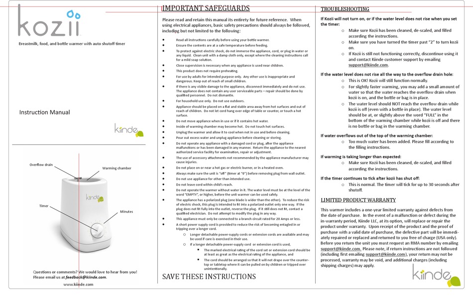 KIINDE KOZII INSTRUCTION MANUAL Pdf Download ManualsLib