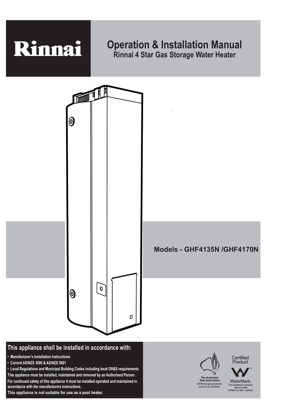 RINNAI GHF4135N OPERATION & INSTALLATION MANUAL Pdf Download ManualsLib