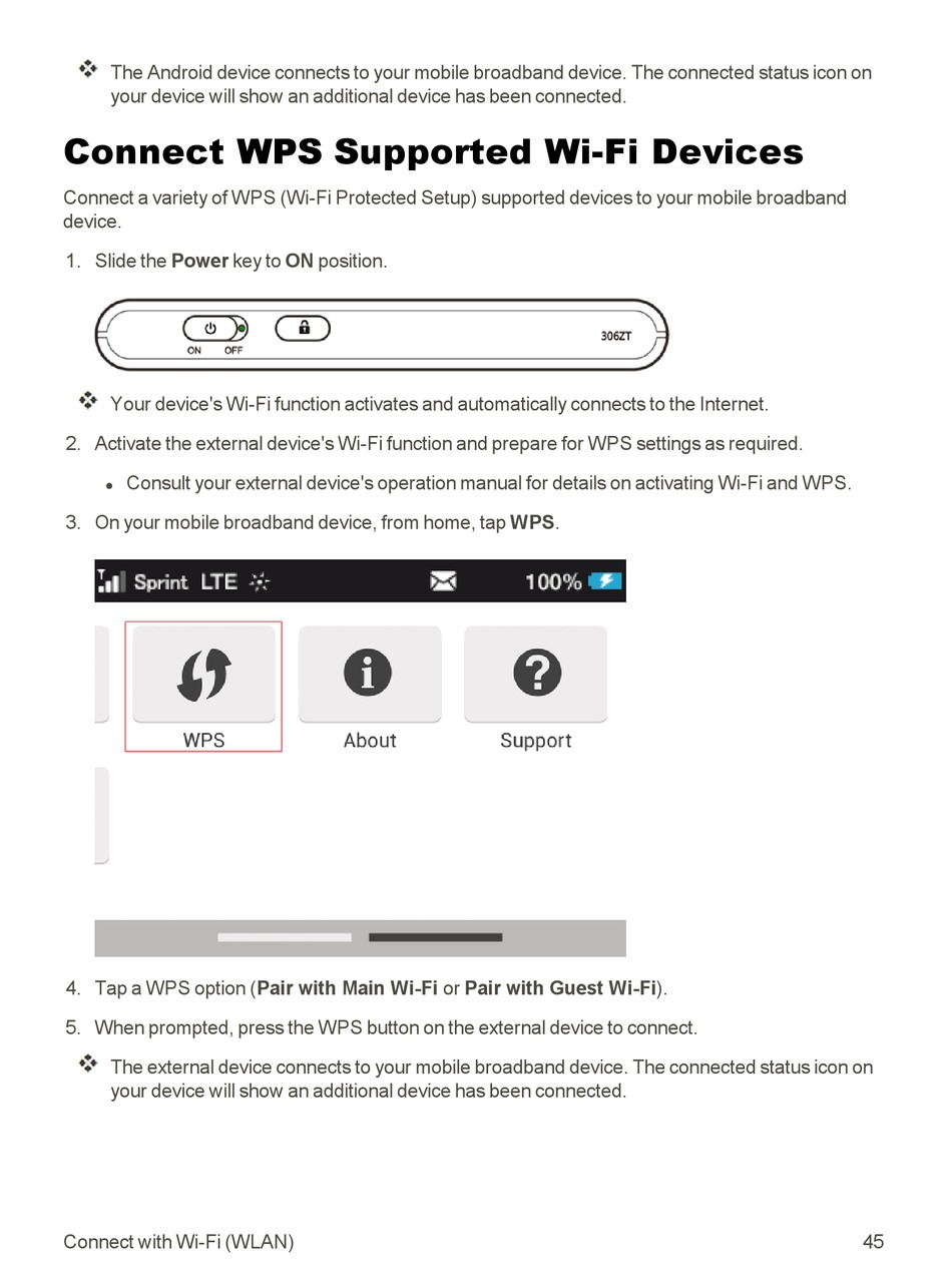 Connect Wps Supported Wi-Fi Devices - Sprint Pocket Wi-Fi User Manual [Page  49] | ManualsLib