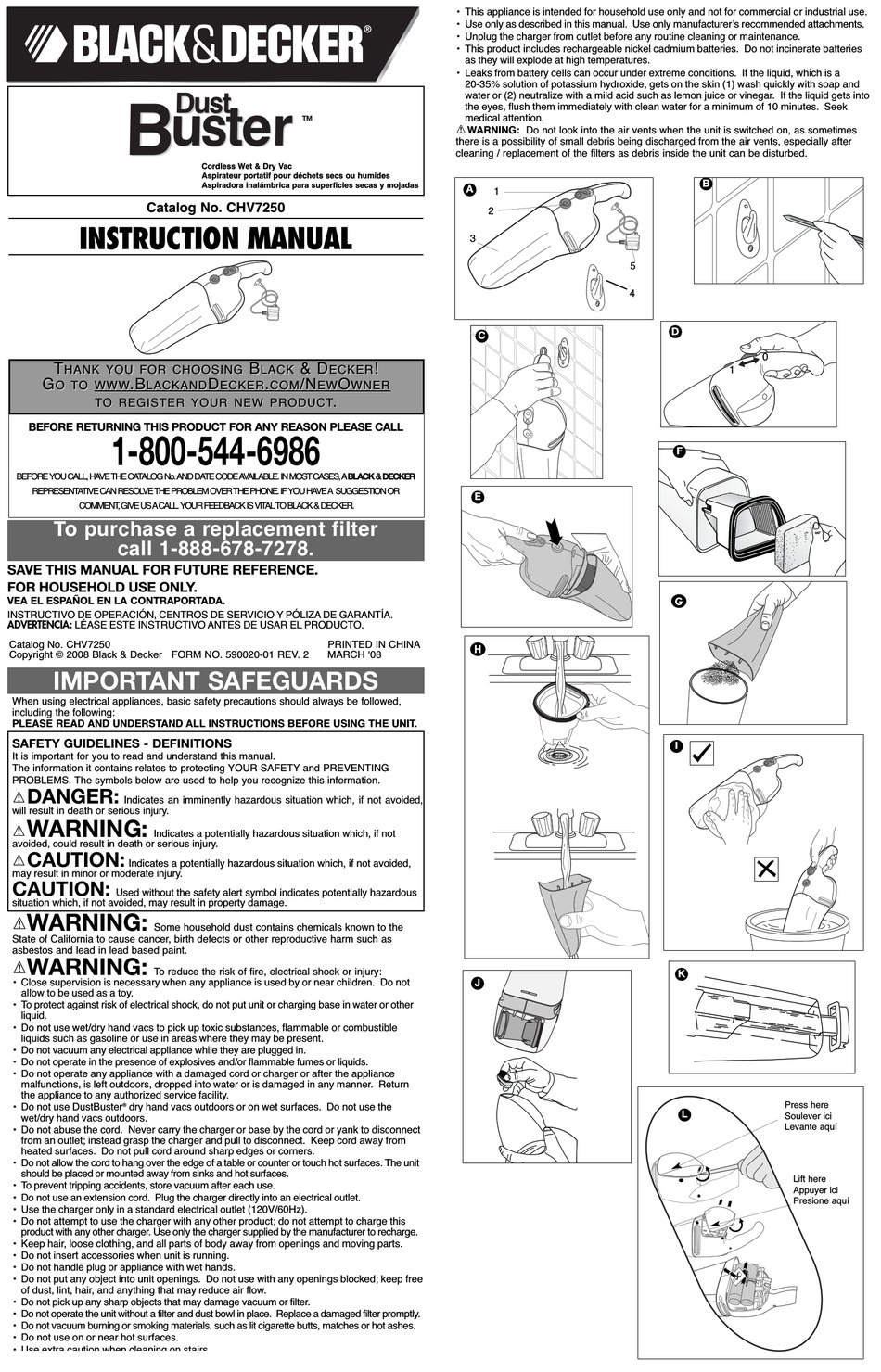 BLACK & DECKER DUST BUSTER CHV7250 INSTRUCTION MANUAL Pdf Download