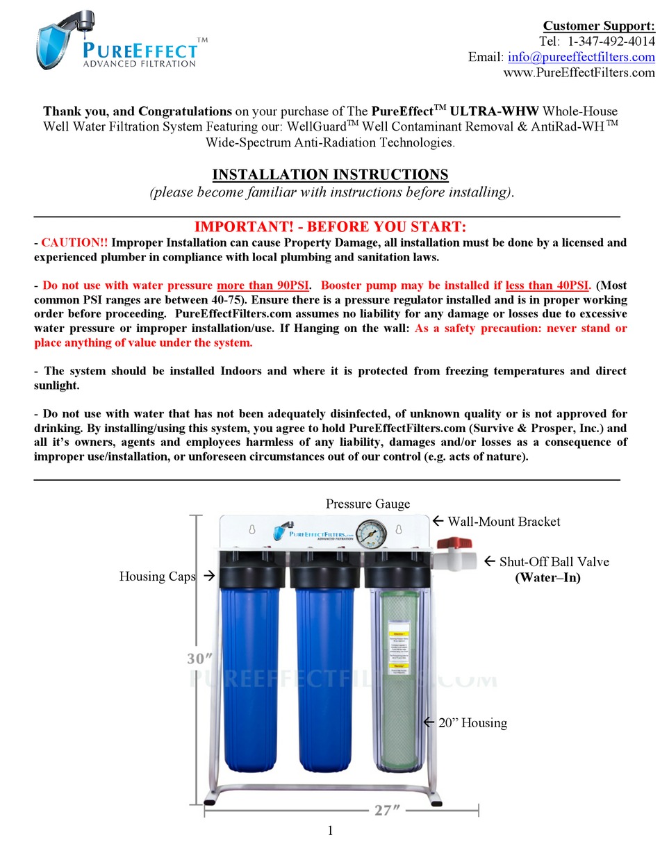 PUREEFFECT ULTRA-WHW INSTALLATION INSTRUCTIONS Pdf Download | ManualsLib