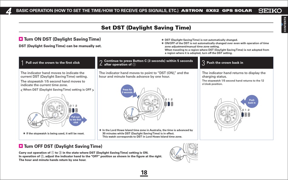 Set Dst (Daylight Saving Time) - Seiko Astron Complete User Manual [Page  19] | ManualsLib