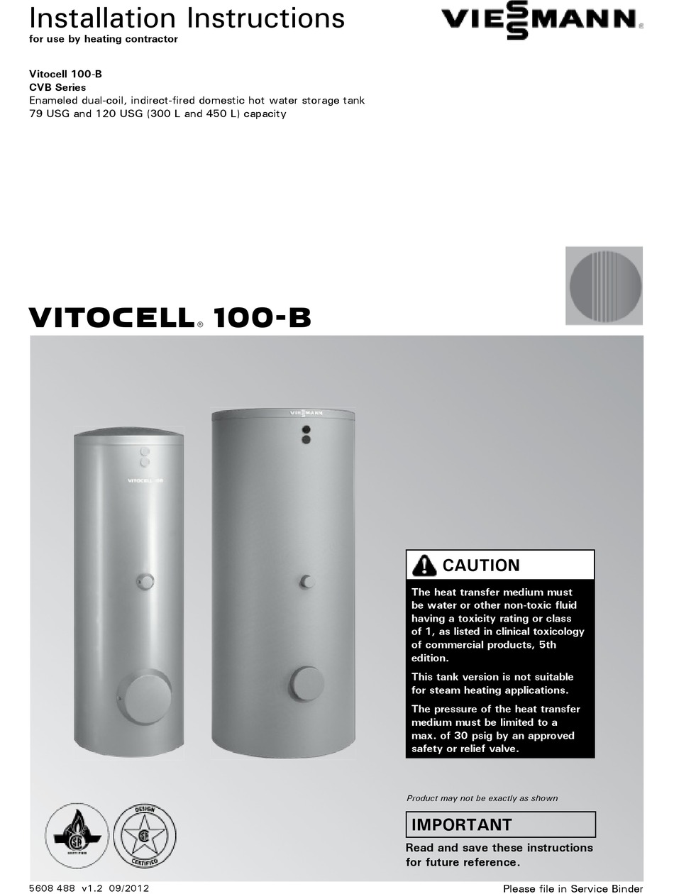 VIESSMANN VITOCELL 100-B CVB SERIES INSTALLATION INSTRUCTIONS MANUAL ...