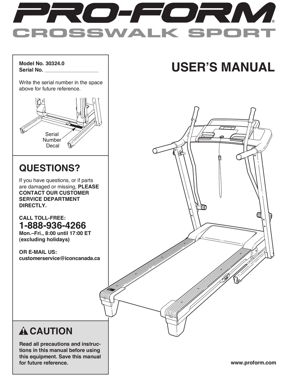 PRO-FORM CROSSWALK SPORT 30324 USER MANUAL Pdf Download | ManualsLib