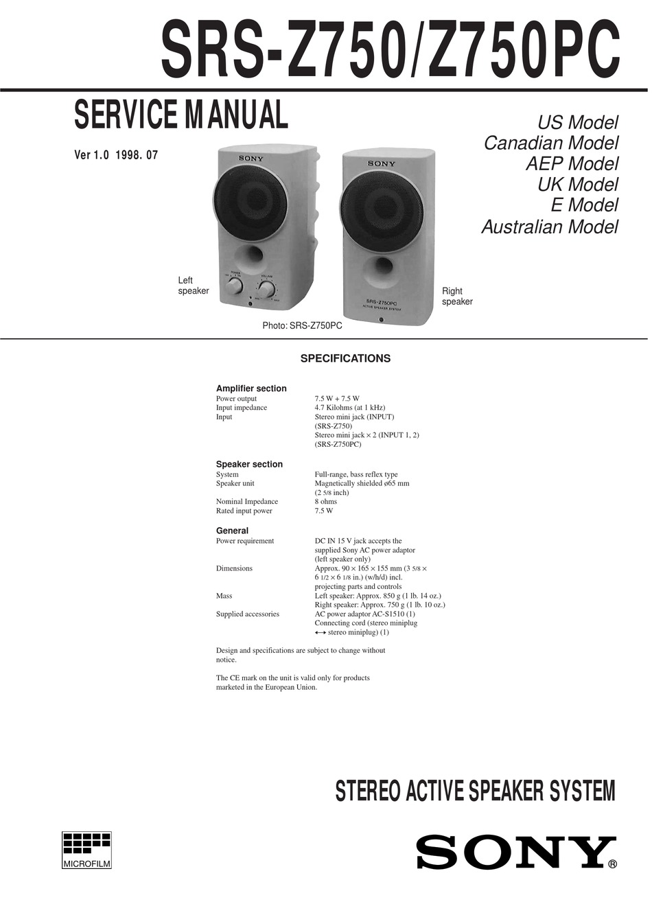 SONY SRS-Z750 SERVICE MANUAL Pdf Download | ManualsLib