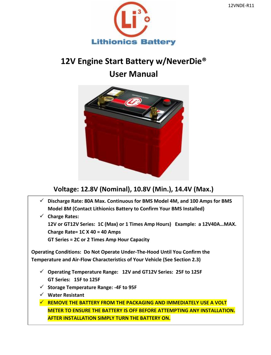 LITHIONICS BATTERY NEVERDIE USER MANUAL Pdf Download ManualsLib