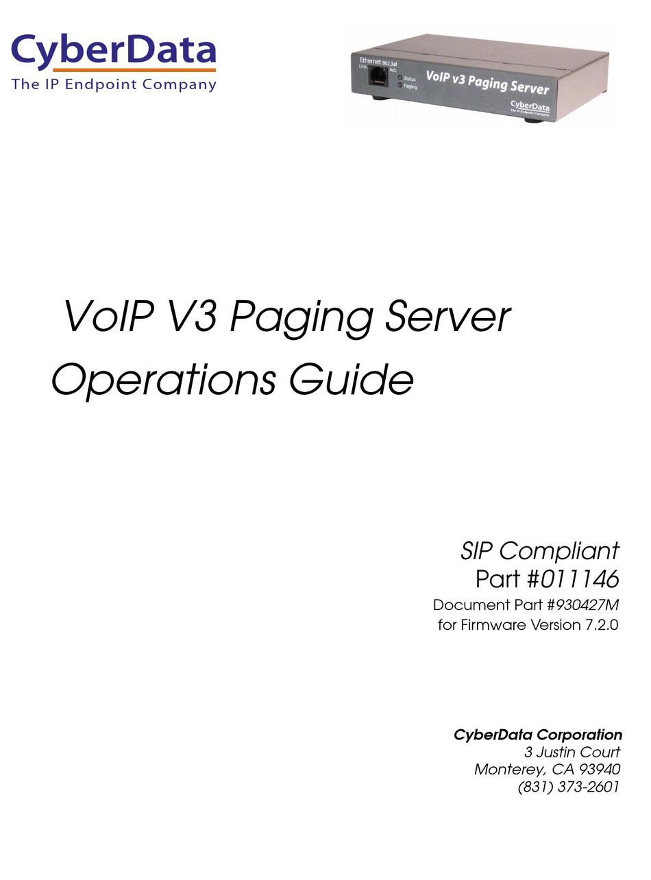 CYBERDATA VOIP V3 PAGING SERVER OPERATION MANUAL Pdf Download | ManualsLib