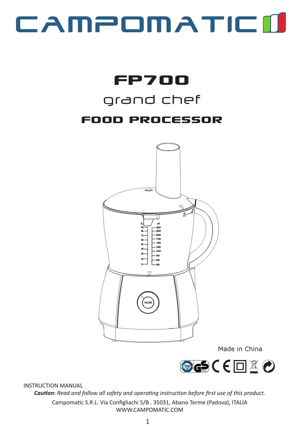 CAMPOMATIC FP700 GRAND CHEF INSTRUCTION MANUAL Pdf Download ManualsLib