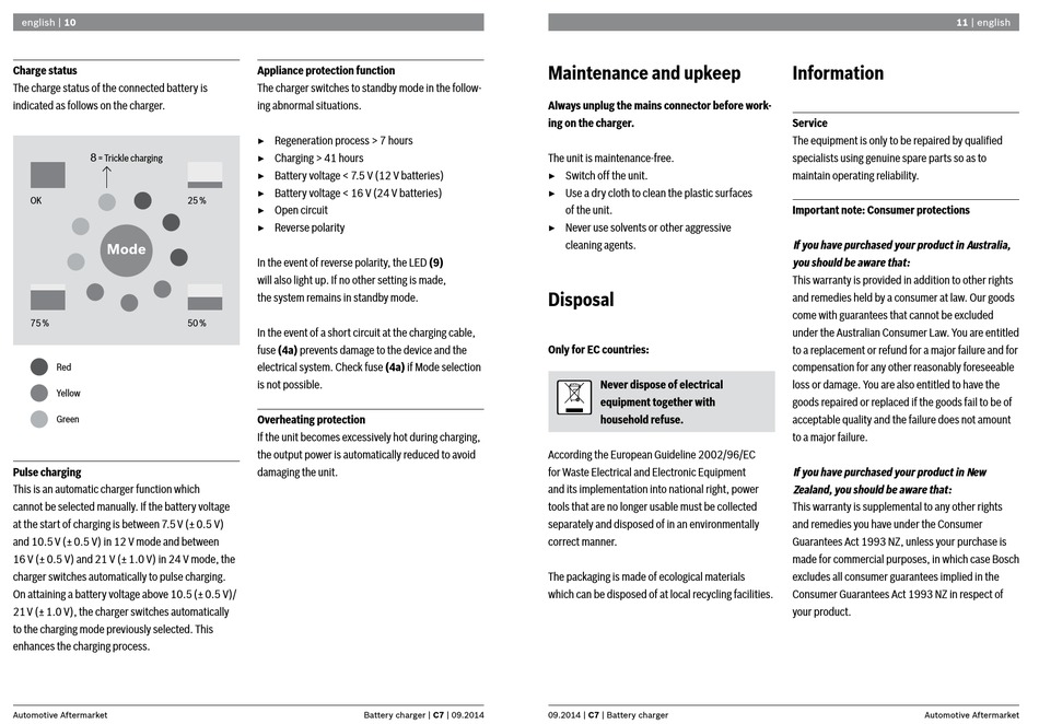 Charge Status Bosch C7 Operating Instructions Manual Page 7