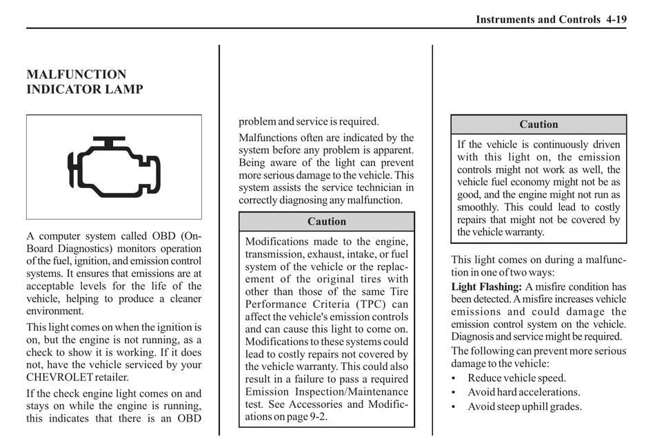 captiva malfunction indicator lamp