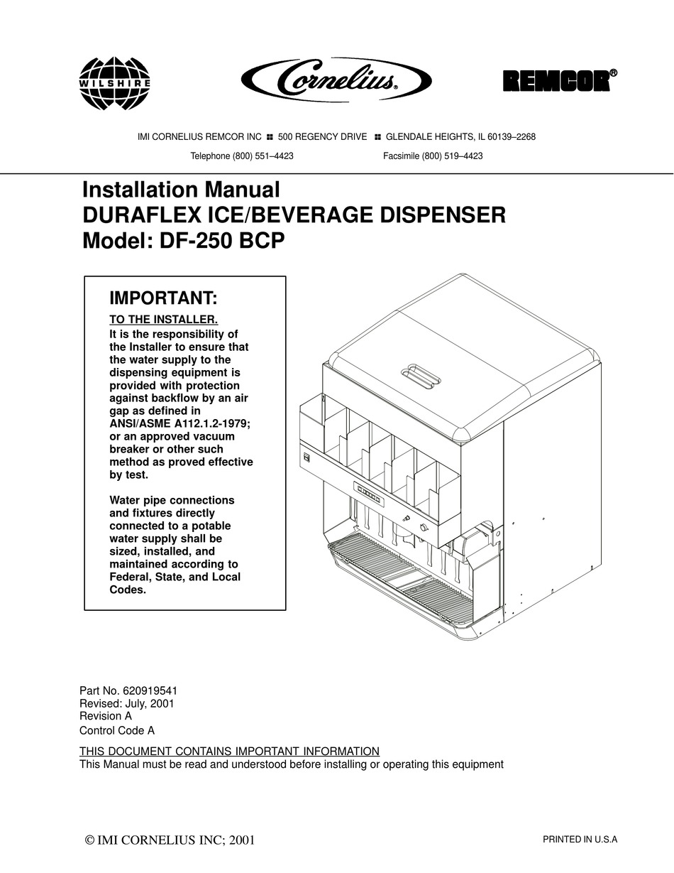 CORNELIUS DF-250 INSTALLATION MANUAL Pdf Download | ManualsLib