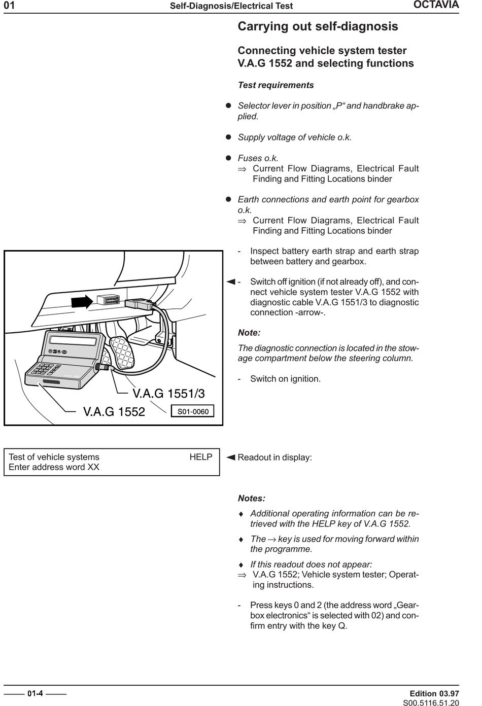 Connecting Vehicle System Tester V.a.g 1552 And Selecting Function - Skoda  Octavia Workshop Manual [Page 28] | ManualsLib