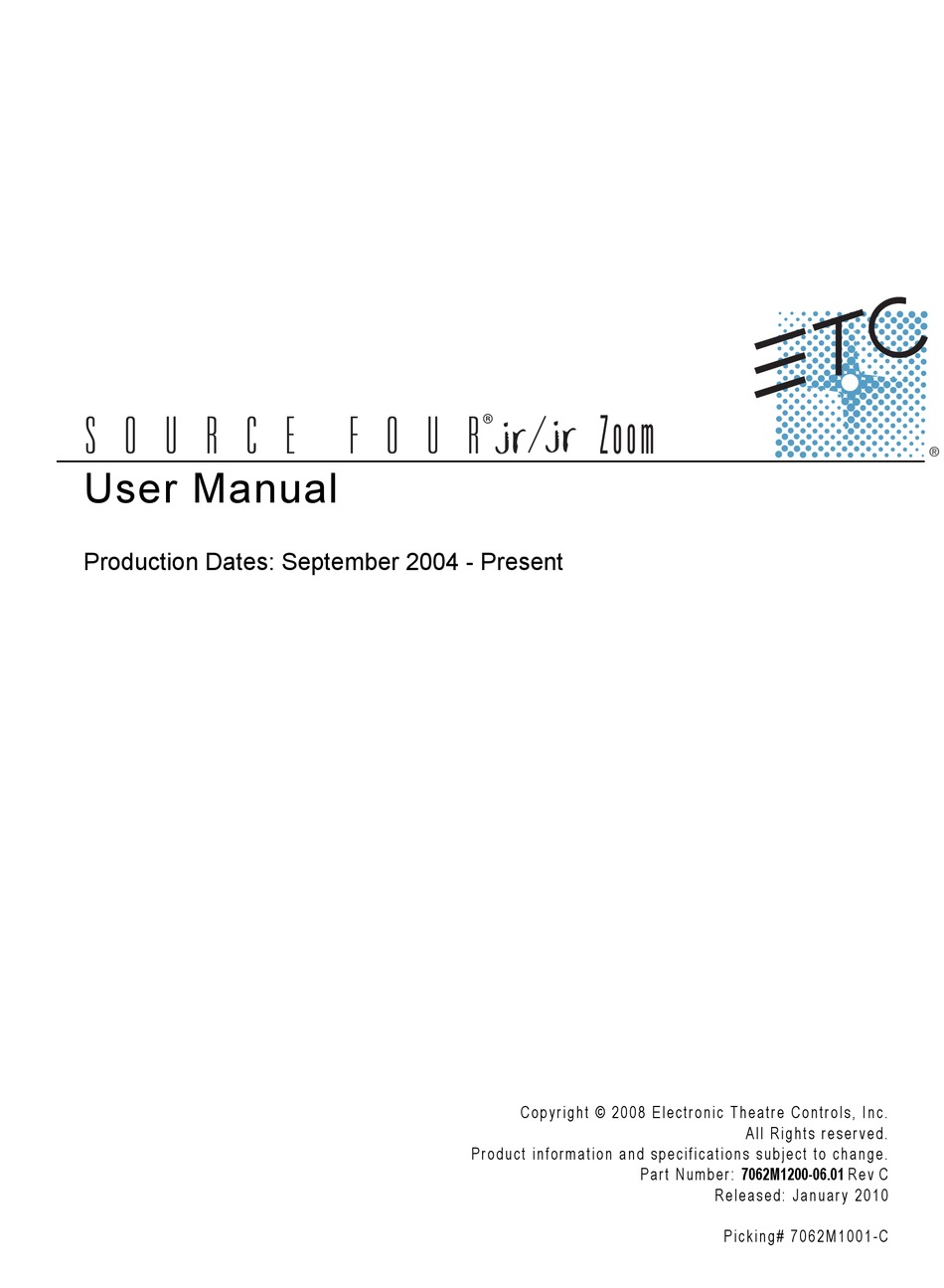 ETC SOURCE FOUR JR USER MANUAL Pdf Download | ManualsLib